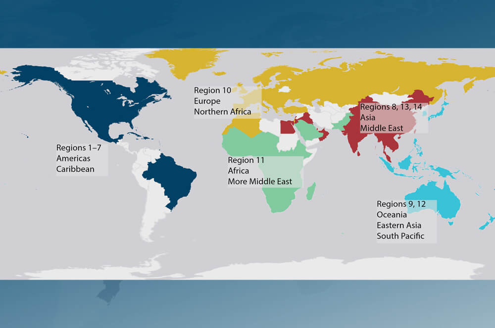 Toastmasters 2024 reformation map with color-coded continents