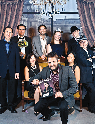 Moneris Toastmasters dress in the style of the Roaring Twenties at their holiday party in Liberty Grand entertainment complex, Toronto, Canada.