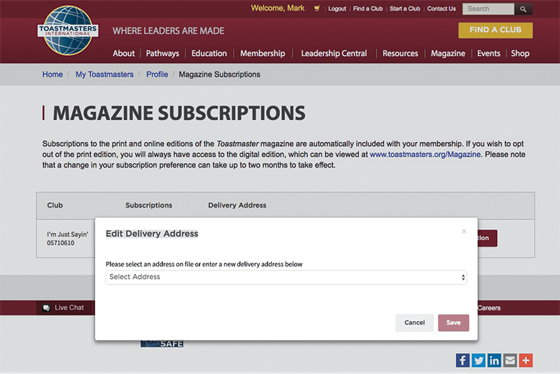 Magazine subscription webpage