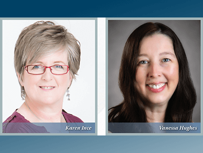 Two head shots of women smiling 