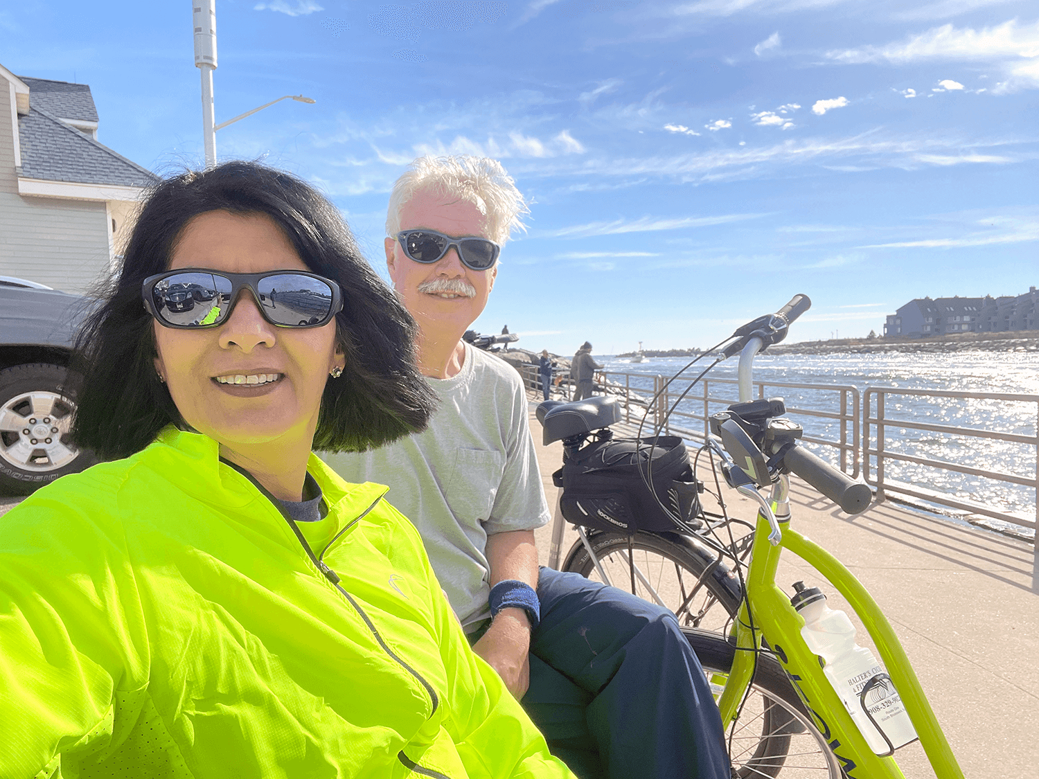 Spear and her husband on a bike ride near the Jersey Shore.