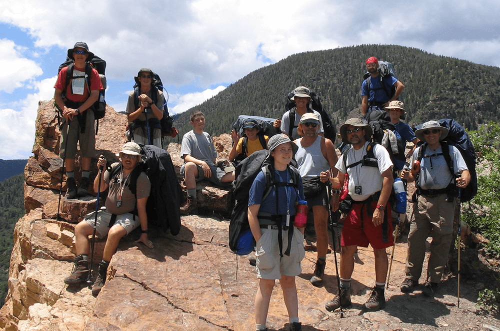 Hiking at Philmont Scout Ranch, Cimarron, New Mexico, in 2015 while serving as Scoutmaster.