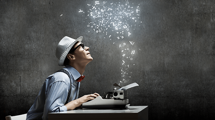 Man working on typewriter