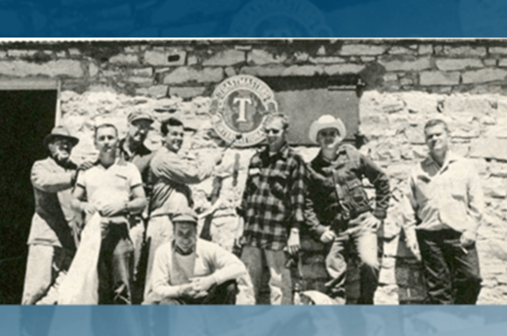 Members of the Bakersfield Toastmasters Club of Bakersfield, California, hold a meeting at 14,496 feet (4,418 meters) elevation at the top of Mt. Whitney, the highest mountain in the contiguous United States, in 1959.