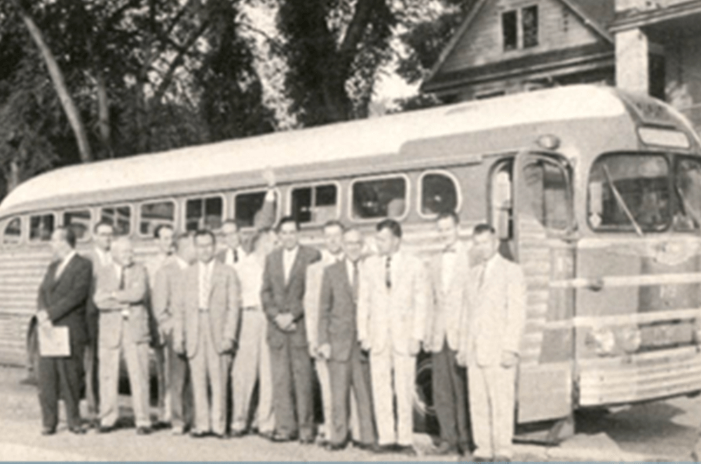 The Madison Toastmasters Club in Madison, Wisconsin, holds a “Table Topics on Wheels” event in 1958.