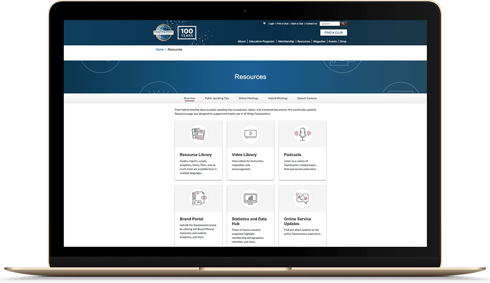 Toastmasters International resources webpage