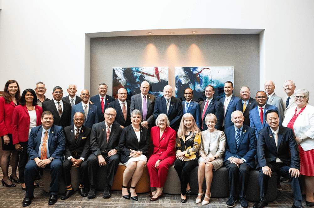 Toastmasters International Presidents—past, present, and future—gather at the 2024 International Convention. A record 23 Past International Presidents were in attendance.