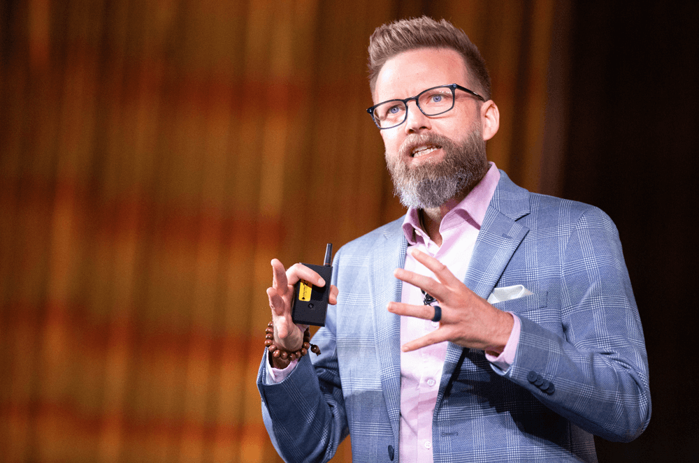 Keynote speaker Shawn Ellis engages the audience during the 2024 International Convention.