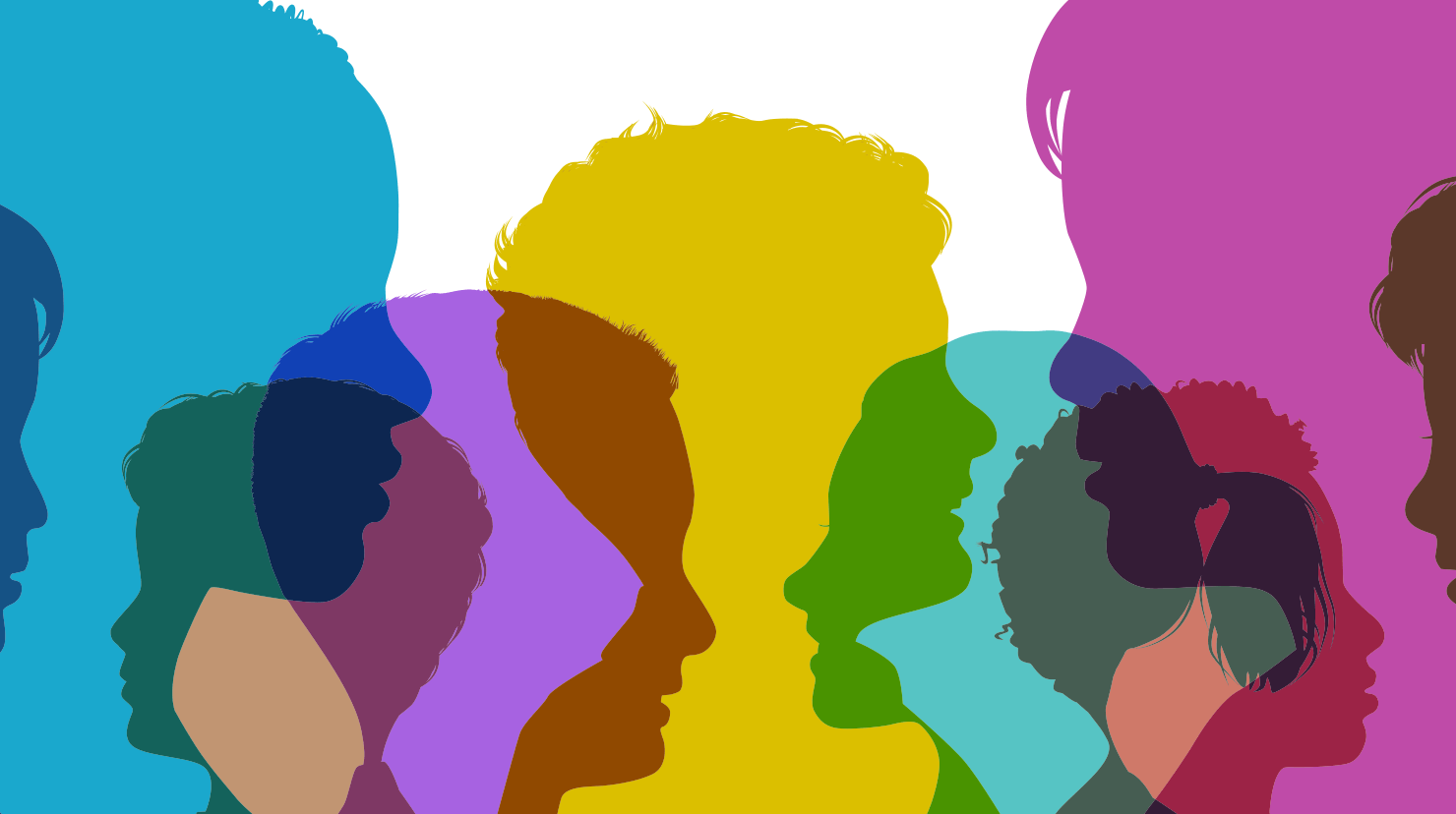 Colorful head silhouettes of young people